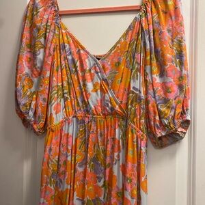 Mittoshop Floral Maxi Dress - Orange and Pink
